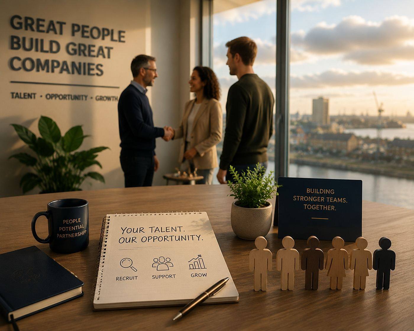 Employer welcoming a new hire in a modern office